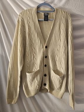 John Blair VtgSweater Men’s M Beige/cream Cable Knit Button Cardigan Pockets